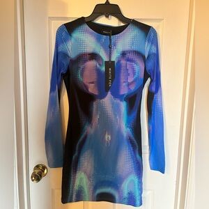 NWT White Fox Milky Way Blue, Pink & Black Long Sleeve Mini Dress Soft & Comfy